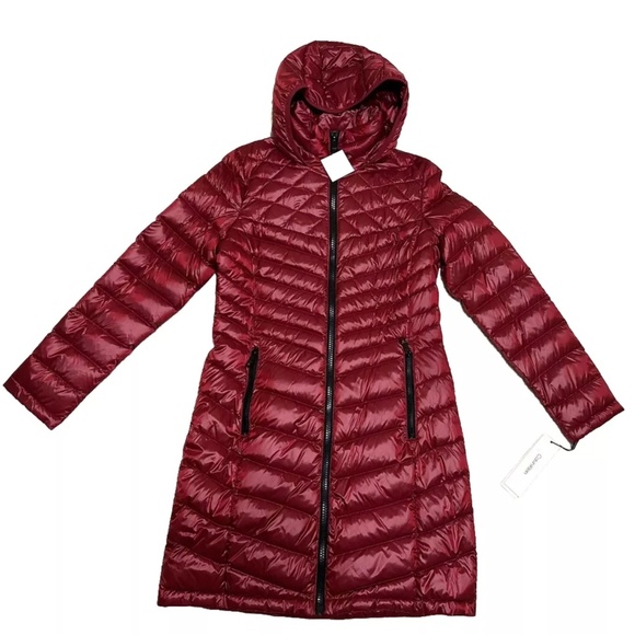CK Calvin Klein Red Winter Parka Long Jacket Coat Down Blend Women’s Small $240 - Picture 4 of 9